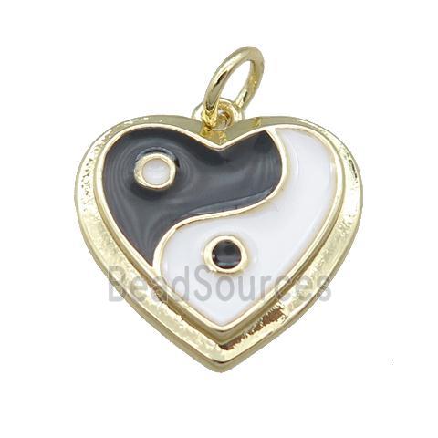 copper Enamel Taichi pendant, heart, gold plated