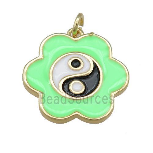 copper green Enamel Taichi pendant, flower, gold plated