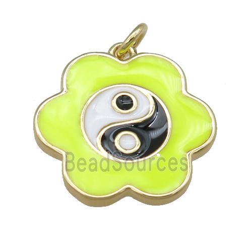 copper yellow Enamel Taichi pendant, flower, gold plated