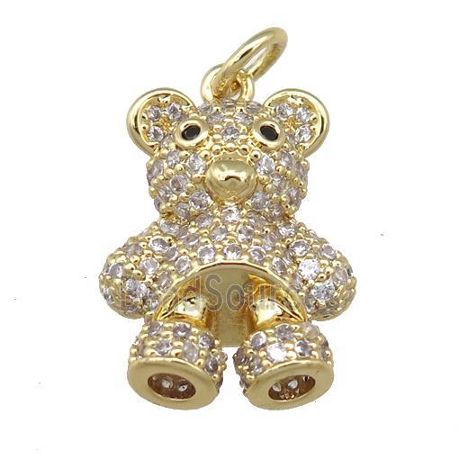 copper bear pendant pave zircon, gold plated