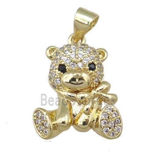 copper bear pendant pave zircon, gold plated