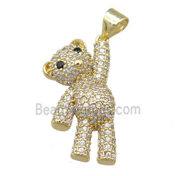 copper Bear pendant pave zircon, gold plated