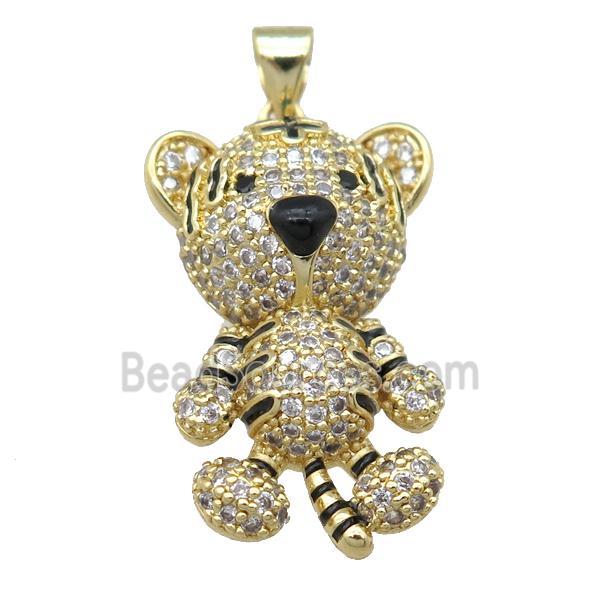 copper Tiger pendant pave zircon, gold plated