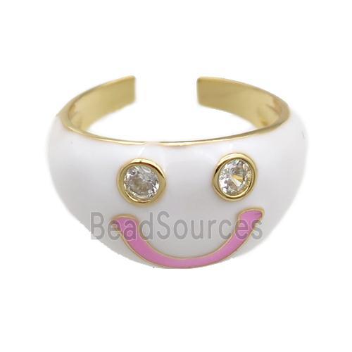 copper White Enamel Ring with Emoji, gold plated