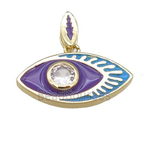 copper eye pendant with purple enamel, gold plated