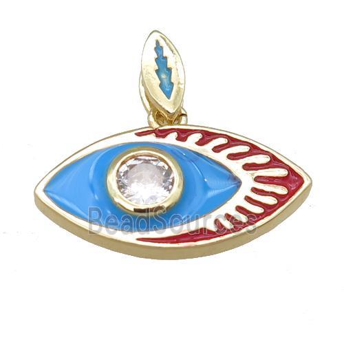 copper eye pendant with blue enamel, gold plated