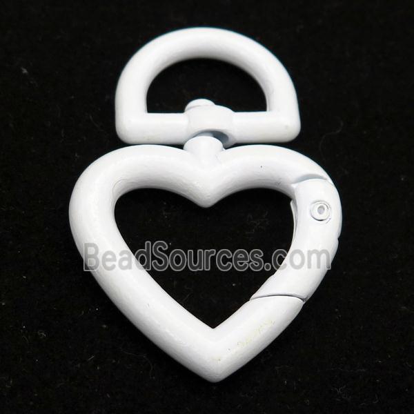 Alloy Carabiner Clasp with white Lacquered Fired, heart