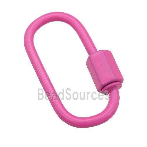 copper oval Carabiner Clasp with pink Lacquered Fired