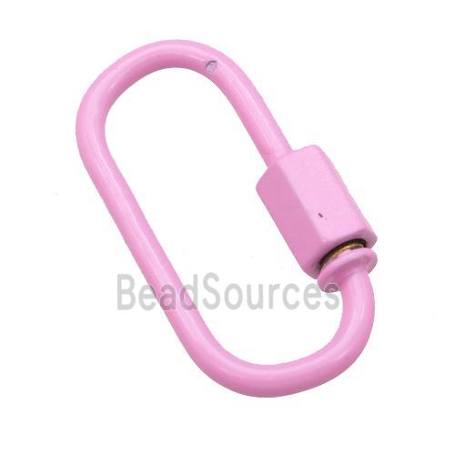 copper oval Carabiner Clasp with pink Lacquered Fired