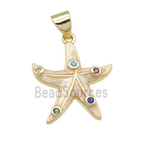 copper starfish pendant with enamel pearlized resin, gold plated