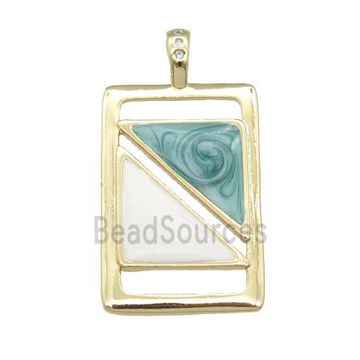 copper rectangle pendant with enamel pearlized resin, gold plated