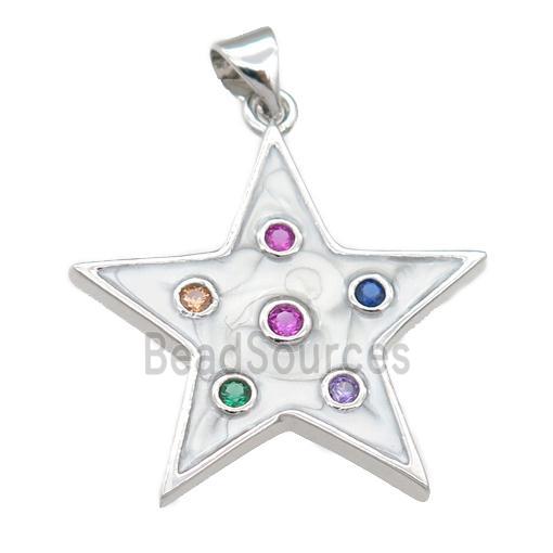 copper star pendant with enamel pearlized resin, platinum plated