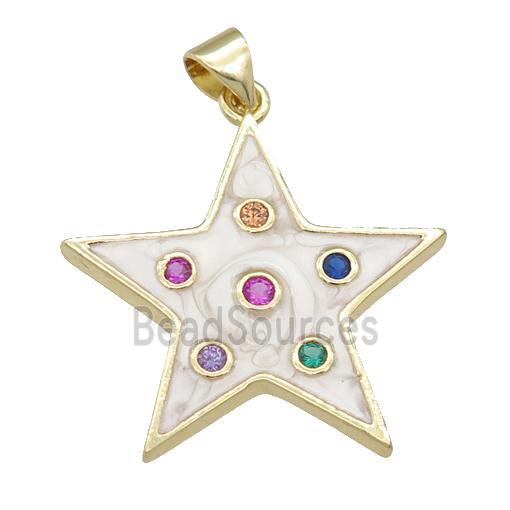 copper star pendant with enamel pearlized resin, gold plated