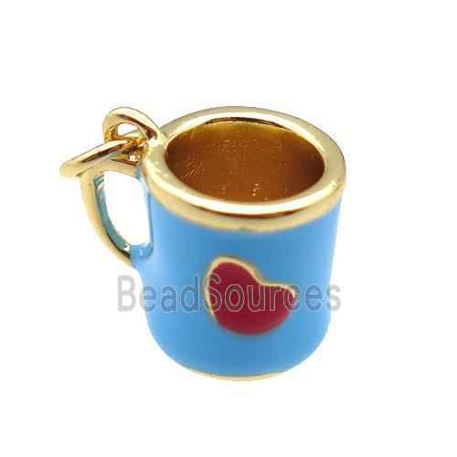 copper cup pendant with blue enamel, heart, gold plated