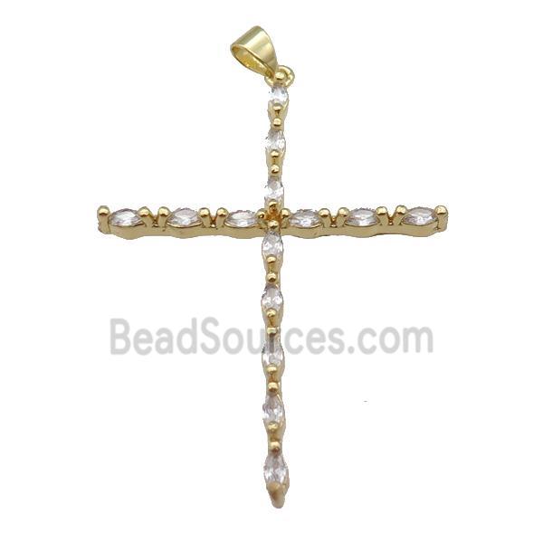 copper cross pendant pave zircon, gold plated