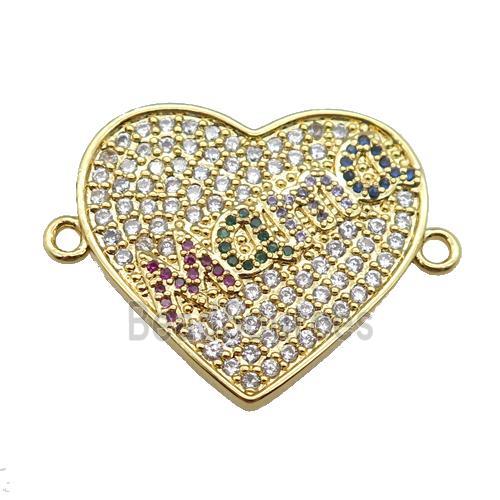 copper heart connector pave zircon, MAMA, gold plated