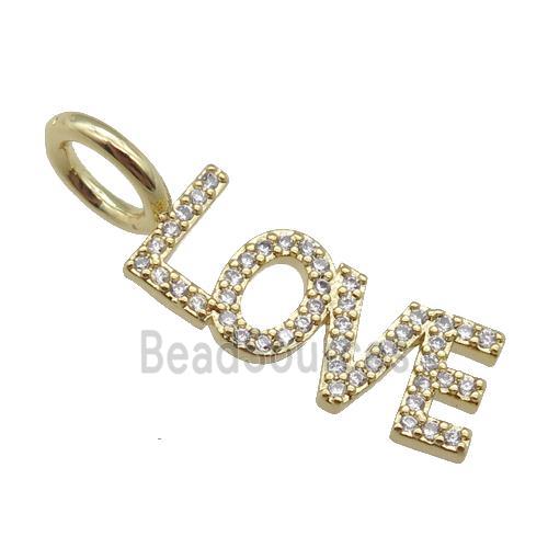 copper LOVE pendant pave zircon, gold plated