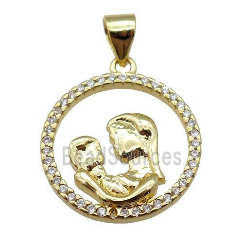 copper pendant pave zircon, mother, gold plated