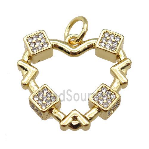 copper heart pendant pave zircon, gold plated