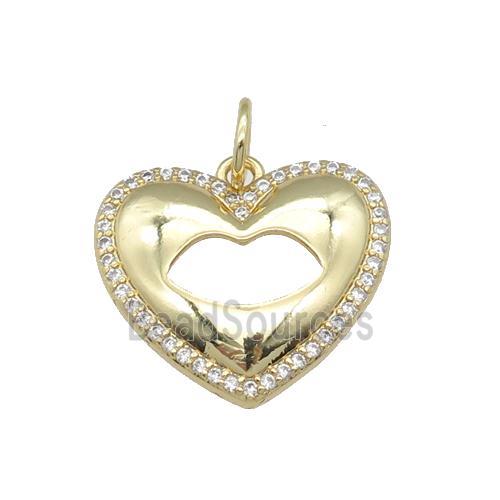 copper heart pendant pave zircon, lip, gold plated