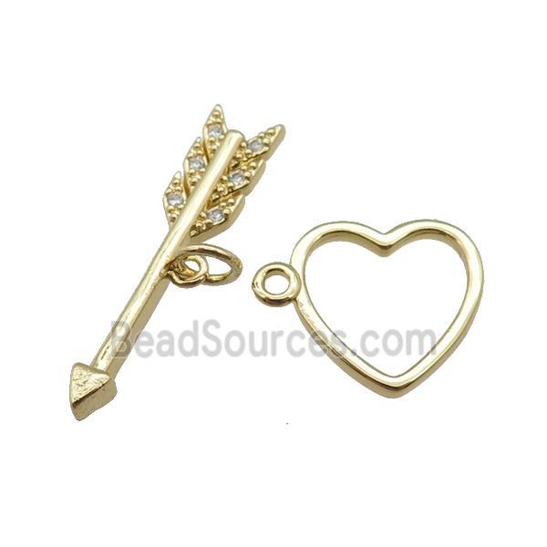 copper toggle clasp pave zircon, cupid, gold plated