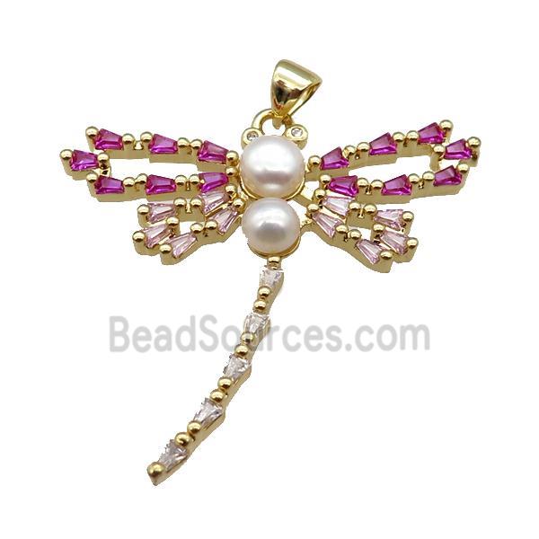 copper dragonfly pendant paved zircon, gold plated