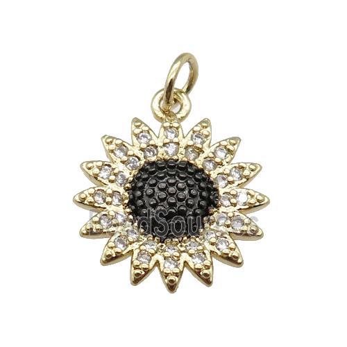 copper Sunflower pendant pave zircon, gold plated