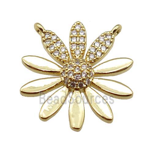 copper daisy flower pendant pave zircon, gold plated