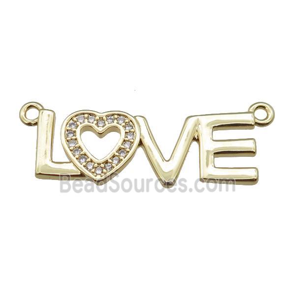 copper LOVE pendant pave zircon, gold plated