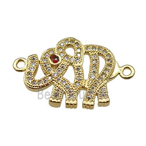 copper elephant connector pave zircon, gold plated