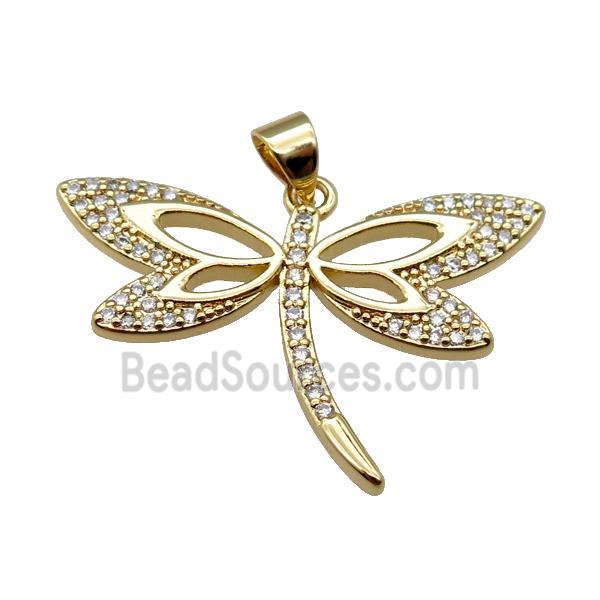 copper dragonfly pendant paved zircon, gold plated