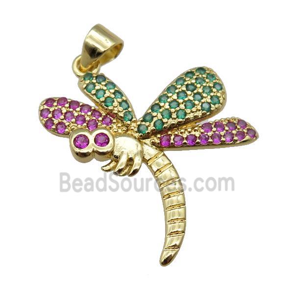 copper dragonfly pendant paved zircon, gold plated