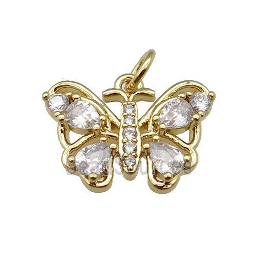 copper butterfly pendant pave zircon, gold plated