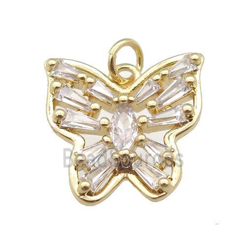 copper butterfly pendant pave zircon, gold plated