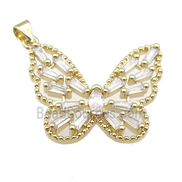 copper butterfly pendant pave zircon, gold plated