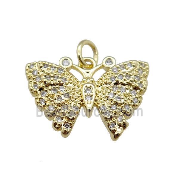 copper butterfly pendant pave zircon, gold plated