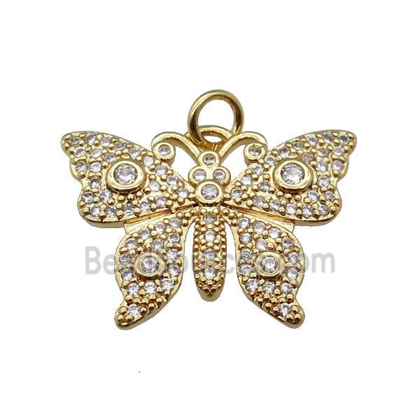 copper butterfly pendant pave zircon, gold plated