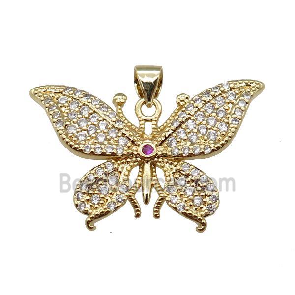 copper butterfly pendant pave zircon, gold plated