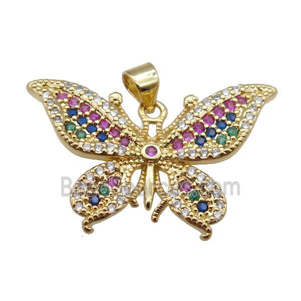 copper butterfly pendant pave zircon, gold plated