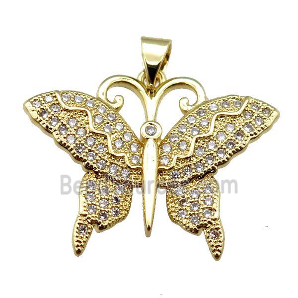 copper butterfly pendant pave zircon, gold plated