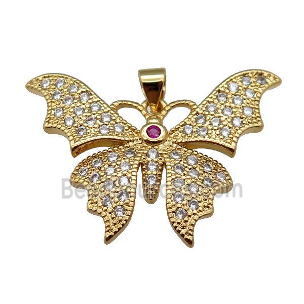 copper butterfly pendant pave zircon, gold plated