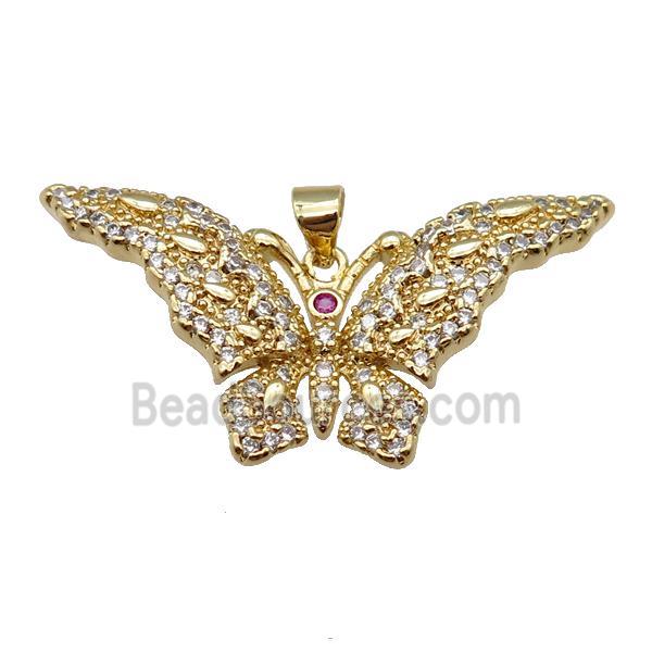 copper butterfly pendant pave zircon, gold plated