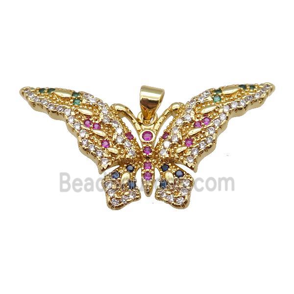 copper butterfly pendant pave zircon, gold plated