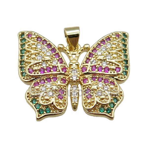 copper butterfly pendant pave zircon, gold plated