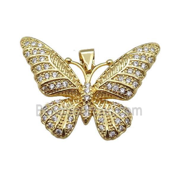 copper butterfly pendant pave zircon, gold plated