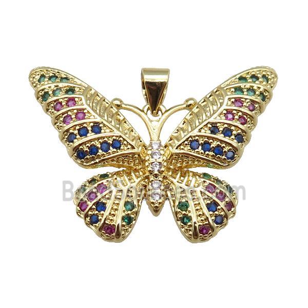 copper butterfly pendant pave zircon, gold plated