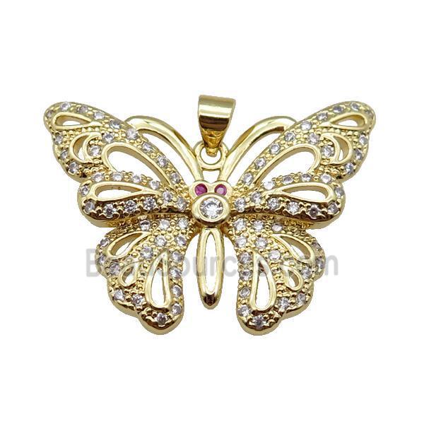 copper butterfly pendant pave zircon, gold plated