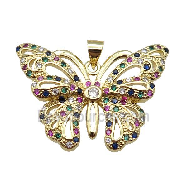 copper butterfly pendant pave zircon, gold plated