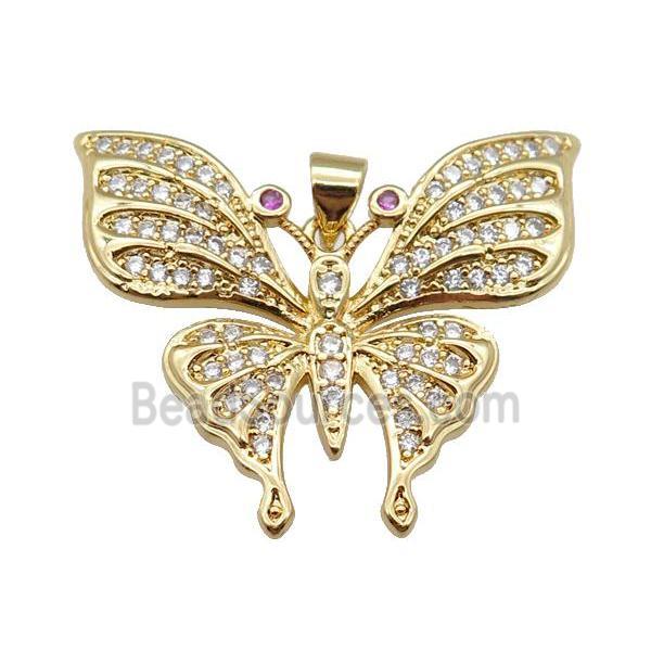 copper butterfly pendant pave zircon, gold plated