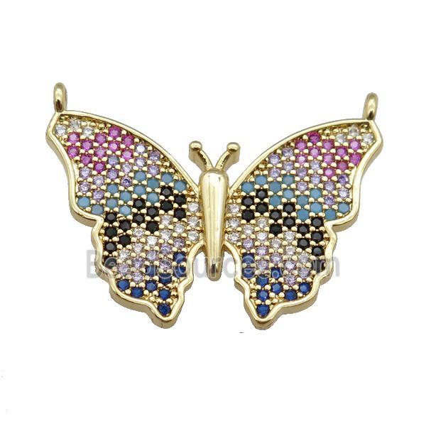 copper butterfly pendant pave zircon with 2loops, gold plated